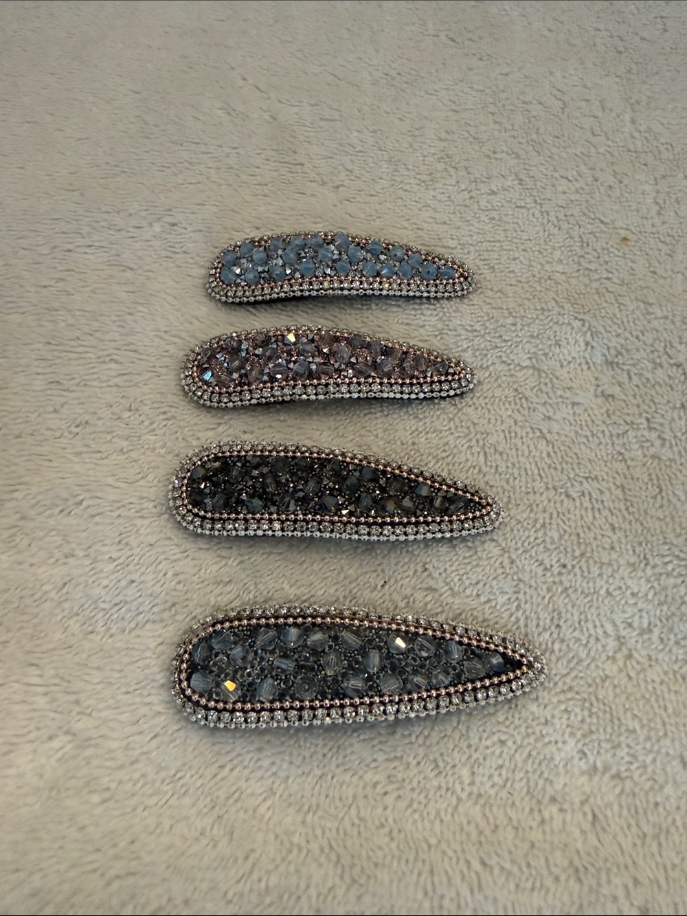 Crystal-Embellished Hair Clips - Gray, Blue, Black & Brown